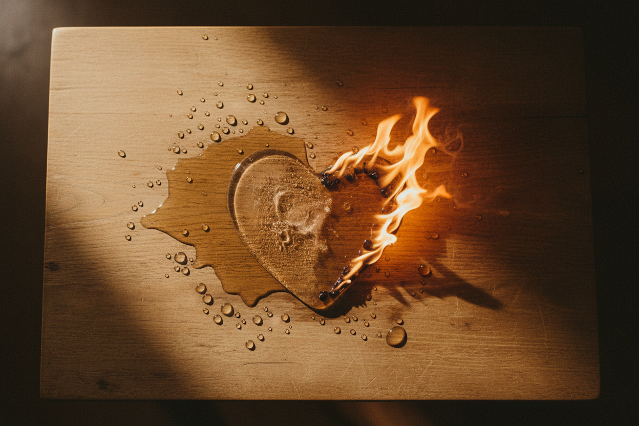 Portada corazón cenital fuego hielo cálido